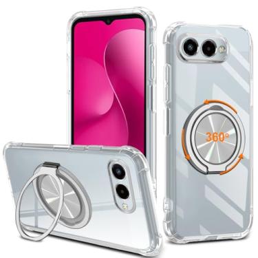 Imagem de Compatível com T-Mobile REVVL 8 / T Phone 3 5G 2025 capa de telefone 360° giratório suporte de anel suporte/suporte [não amarelo] capa protetora transparente de grau militar à prova de choque