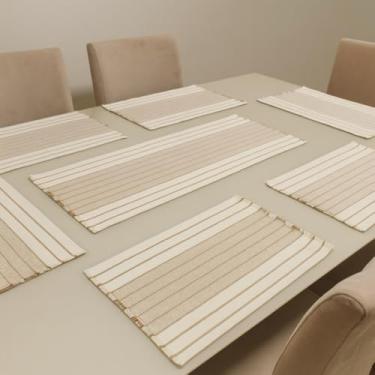 Imagem de Conjunto de 5 jogos americanos + caminho de mesa de Natal Jogos americanos de Natal Mesa de jantar Para uso doméstico(Bege listrado)