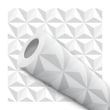 Imagem de Papel De Parede Adesivo Lavável Sala Efeito Gesso 3D Cinza Geométrico 