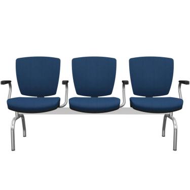 Imagem de Cadeira Longarina 3 Lugares Aeroporto Recepção Cromado Baixa Flexi P03 Poliéster Azul - Lyam