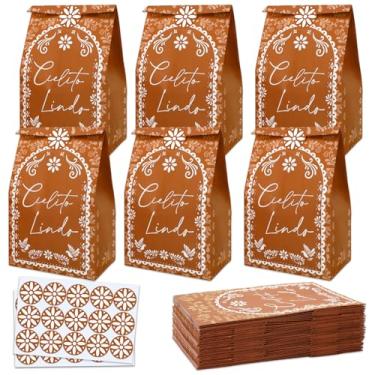 Imagem de JarThenaAMCS 24 peças Cielito Lindo sacos de lembrancinha de festa de papel com adesivos adesivos terracota flor doces sacos de guloseimas para festa do México aniversário chá de bebê