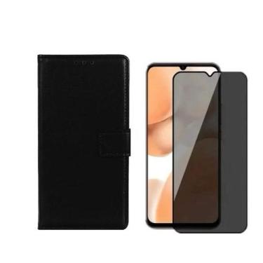 Imagem de Capa Capinha Carteira Flip Couro + Pelicula Privacidade Motorola Moto 