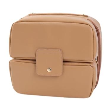 Imagem de KiBcsLic Nécessaire de maquiagem em couro PU, organizador de cosméticos para banheiro com divisórias, leve e portátil, ideal para netas e mulheres, CafÉ
