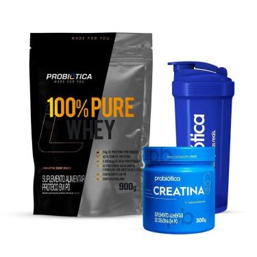 Imagem de Combo Whey 100% Pure 900g, Creatina 300g e Coqueteleira-Unissex