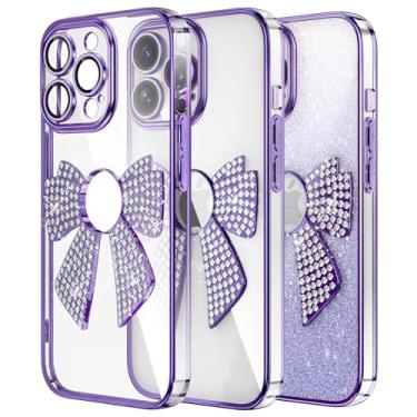 Imagem de MEMAXELUS Capa de celular para iPhone 14 Pro Max, capa macia de silicone TPU ultrafina à prova de choque com borboleta de diamante brilhante para meninas e mulheres para iPhone 14 Pro Max, roxo KD