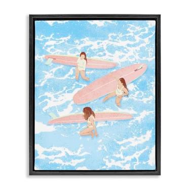 Imagem de Stupell Industries Arte de parede em tela flutuante com moldura dourada trio Surfing Girls, design de Ziwei Li, 78 x 63 cm