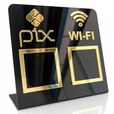 Imagem de Placa Pix Display Acrílico Mesa Balcão Pix e Wifi Expositor Qr Code(Preto com Dourado)