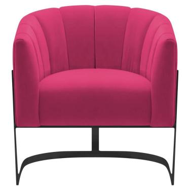 Imagem de Poltrona Decorativa Sala De Estar Recepção Mavie Base De Ferro Preto Suede Cor Pink