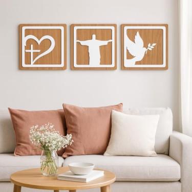 Imagem de Trio de Quadros Decorativos Cristo e Espirito Santo em MDF amadeirado