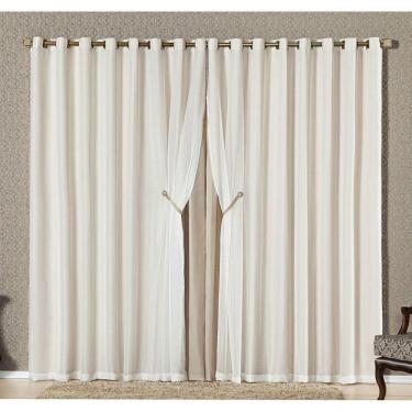 Imagem de Cortina Bélgica 4,00M X 2,70M Tecido Microfibra Com Voal Pingentes Luxo - Bege