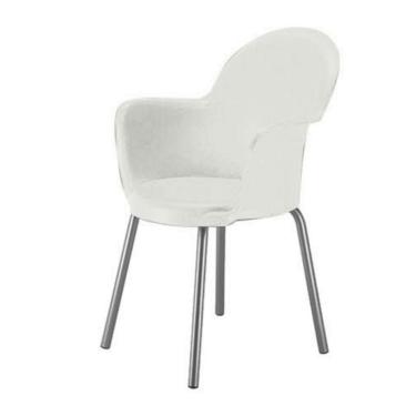Imagem de Cadeira Com Braço Base Cromada Polipropileno Moon Branco