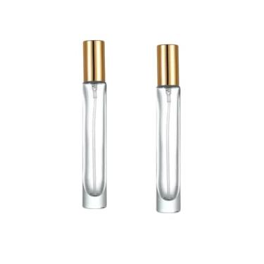 Imagem de Tangseajiao 2 mini frascos de spray, frasco de perfume vazio de 10 ml, recarregável, com bocal aluminizado dourado, adequado para festas de viagem