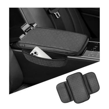 Imagem de NYTKL Capa de console central de carro, almofada de espuma de descanso de braço automotivo de 31 x 18 cm com 2 sacos de armazenamento, caixa protetora de couro de microfibra à prova d'água para a