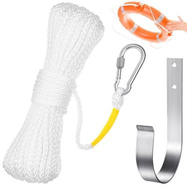 Imagem de Suporte de boia de anel trançado com gancho e corda salva-vidas 1,2 m: corda de escalada ao ar livre