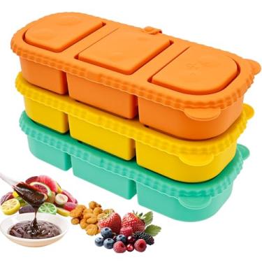 Imagem de Pacote com 2 recipientes de silicone para lanches com tampas à prova de vazamento, recipiente para molho de salada, caixa de lanche, lancheira portátil para tempero de salada, viagem, escritório
