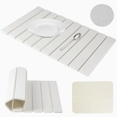 Imagem de Tapete de secagem de pratos de pedra para balcão de cozinha, 40.6 cm × 30.5 cm tapete de secagem de louça super absorvente para balcão de cozinha, combina com qualquer bancada (branco)