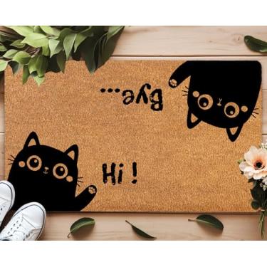 Imagem de Tapete de boas-vindas Hi-Bye Cat: design minimalista de gato antiderrapante e capacho de PVC - suporte de borracha resistente, 76 cm x 43 cm para entrada, varanda, porta da frente