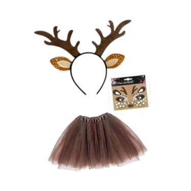 Imagem de MotiveTech Fantasia de Rena de Natal para usar em bailes de máscaras, aniversários e festas de fim de ano, Marrom