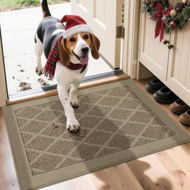 Imagem de COSY HOMEER Tapete de porta antiderrapante 51 x 81 cm, tapetes de entrada de baixo perfil absorvente captador de sujeira capacho, para entrada frontal, tapete de entrada de polipropileno lavável (bege