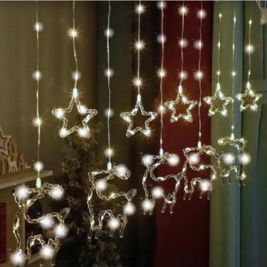 Imagem de Pisca Pisca Natalino LED, 10 Fitas com Renas e Estrelas, 7W, Bivolt 110-220V, para Decoração Interna e Externa Coberta (Branco frio)