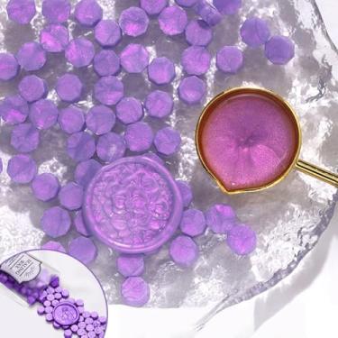 Imagem de 100 peças de contas de cera de vedação aurora roxas claras, contas de selo de cera octogonal para selos de selos de envelope, convites, embalagens de vinho, selagem de letras