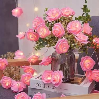Imagem de Cordão de luz rosa de 1 m 10 LED para pendurar em casa, casamento, dia dos namorados, decoração de festa, lembrancinha de casamento (rosa)
