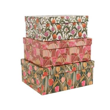 Imagem de MIZFRUZZY Caixas de armazenamento decorativas de 3 peças com tampas, design de tulipa, floral vintage, conjunto de caixa de lembrança de papelão e papelão, caixa de armazenamento de fotos para memória