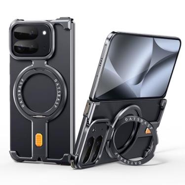 Imagem de OATSBASF Capa amortecedora para Google Pixel 10 Pro Fold, com suporte magnético rotativo de 360°, capa minimalista de proteção de metal de alumínio sem moldura, preta