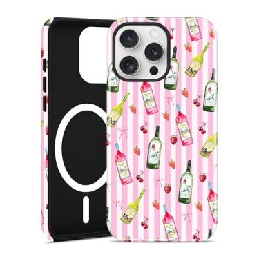 Imagem de Aitipy Capa magnética para iPhone 14 Pro Max, compatível com MagSafe, lindos óculos de Martini listrados, rosa, TPU macio e policarbonato rígido, à prova de choque, capa protetora de telefone para