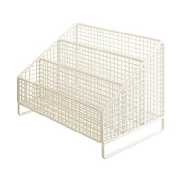 Imagem de KiBcsLic Organizador de CDs e mídia com suporte para armazenamento, design moderno e compacto, ideal para mesas de trabalho. Feito em metal aramado com suporte, Branco