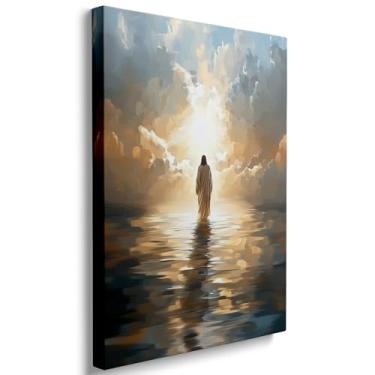 Imagem de Ypxzzj Arte de parede Jesus andando sobre a água - Pintura bíblica religiosa cristã para decoração de casa e igreja, presente de batismo, sala de oração e decoração de Natal pronta para pendurar (40,6