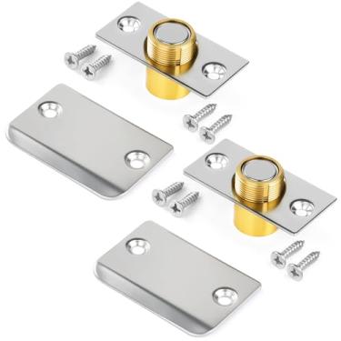 Imagem de Pacote com 2 travas magnéticas fortes, porta tipo bola silenciosa, trava de porta de bola ajustável, adequada para armários de cozinha, gavetas, guarda-roupas, portas de armário, prata