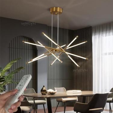 Imagem de Luminária pendente LED moderna, preta e dourada, dimerizável, 80 cm de comprimento, para sala de estar, com efeito fogos de artifício, lustre, iluminação de teto para quarto, cozinha, sala d
