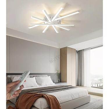 Imagem de Luminária de teto moderna em LED, grande, dimerizável, para sala de estar, com design linear em acrílico e metal, com rotação de 360° e controle remoto, ideal para quarto e sala de jantar (D