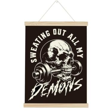 Imagem de Cartazes motivacionais com halteres para academia, dormitório universitário, presentes para rapazes, amigos, suando todos os meus demônios, bandeira de academia, decoração de parede, placa para casa
