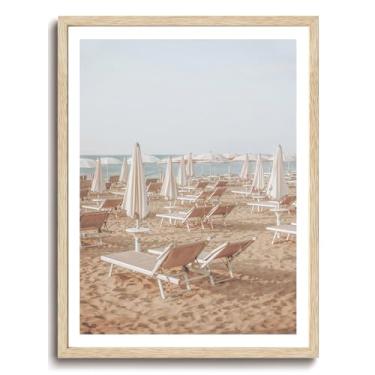 Imagem de KISSFOX Impressão de arte em tela de parede emoldurada em madeira de carvalho paisagem praia 40,6 cm x 50,8 cm madeira