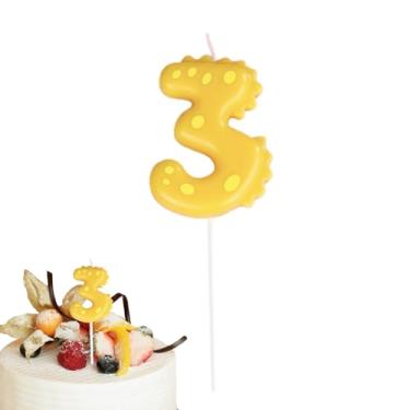 Imagem de Velas com número de aniversário,Vela de aniversário de desenho animado feita à mão - Vela de decoração de festa de dinossauro para aniversário de 0 a 9 crianças, topper de bolo com tema Dino Hoghaki