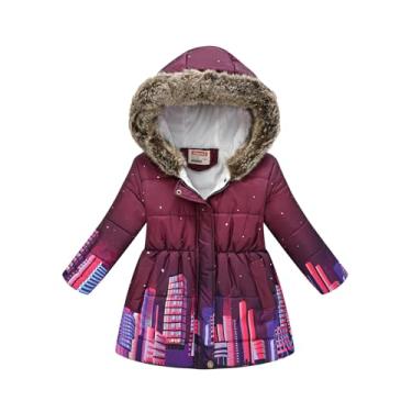Imagem de Jaqueta de inverno infantil - Jaquetas com capuz Jaqueta de esqui,Casacos de snowboard com gola de pele com capuz, casaco de inverno para meninos e meninas