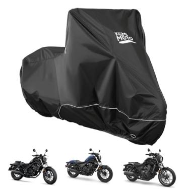 Imagem de KEMIMOTO Capa de motocicleta à prova d'água compatível com Sportster Iron 883 Shadow Vulcan S Boulevard S40 Rebel CMX300 500 1100 Rain Snow Dust All Weather 420D Capa Oxford com bolsa de armazenamento