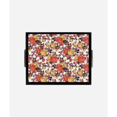 Imagem de Bandeja Estampada 30x37 - Rosa Dourada - Minha Moldura, Preta