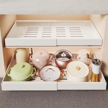 Imagem de Organizador de armário expansível e deslizante, gaveta deslizante para organização de despensa de cozinha, largura ajustável de 17,3 a 26,8 polegadas, profundidade 16,5 P, branco - 44-68 x 42 x 7,5 cm