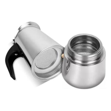 Imagem de Cafeteira Italiana em Metal Escovado, 450ml para 9 Xícaras, Corpo em Aço Inox com Válvula de Segurança, Design Moderno, 21cm de Altura