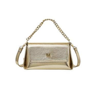 Imagem de Bolsa feminina dourada com aba metálica, mini bolsa quadrada para casamento, Dourado, one_size