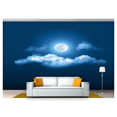 Imagem de Papel De Parede Lua Noite Nuvens Estrelas 3D  Nsk88 - Você Decora