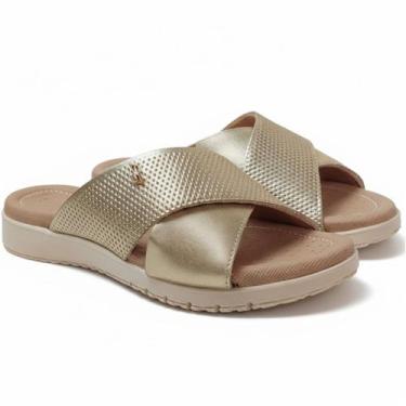 Imagem de Slide Chinelo Feminino Usaflex Couro Amortecimento em Gel Cor:DouradoT