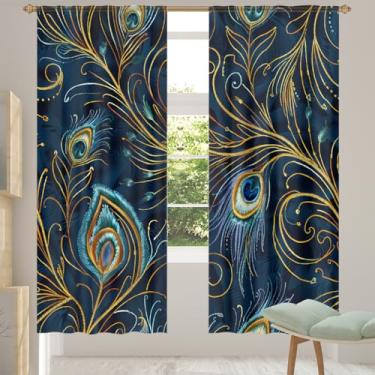 Imagem de 2 conjuntos de painéis cortinas transparentes coloridas de penas de pavão, cortinas transparentes arejadas com filtro leve, painéis de cortina de porta e janela para sala de estar, quarto, jantar, 203