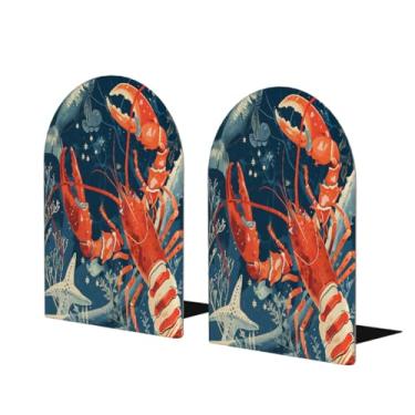 Imagem de Suporte de livros de madeira retrô lagosta animal oceano retrô grande suporte de livros decorativo antiderrapante resistente para mesa de escritório em casa biblioteca de estudo escolar divisórias de