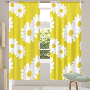 Imagem de 2 conjuntos de painéis cortinas transparentes de crisântemo amarelo, cortinas transparentes arejadas com filtro leve, painéis de cortina de porta e janela para sala de estar, quarto, jantar, 192 cm de