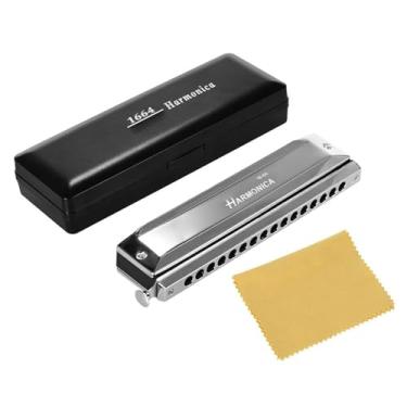 Imagem de Gaita profissional 16 furos cromática chave C 64 tons