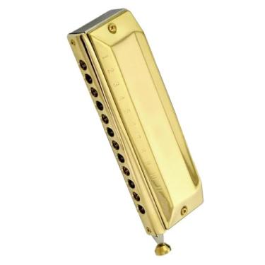 Imagem de Gaita profissional de 12 furos em C com aparência de gaita cromática dourada brilhante, instrumento de tocar durável